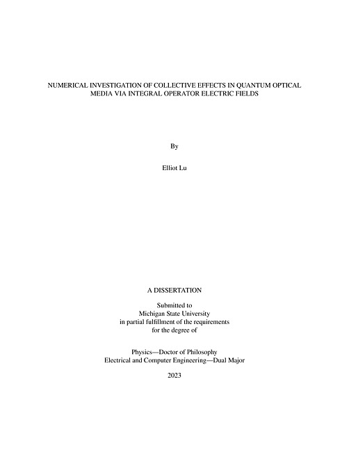 Numerical investigation of collective effects in quantum optical media via integral operator electric fields