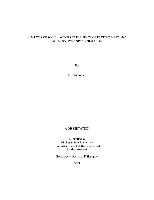 Analysis of social actors in the space of in vitro meat and alternative animal products