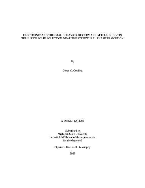 ELECTRONIC AND THERMAL BEHAVIOR OF GERMANIUM TELLURIDE-TIN TELLURIDE SOLID SOLUTIONS NEAR THE STRUCTURAL PHASE TRANSITION