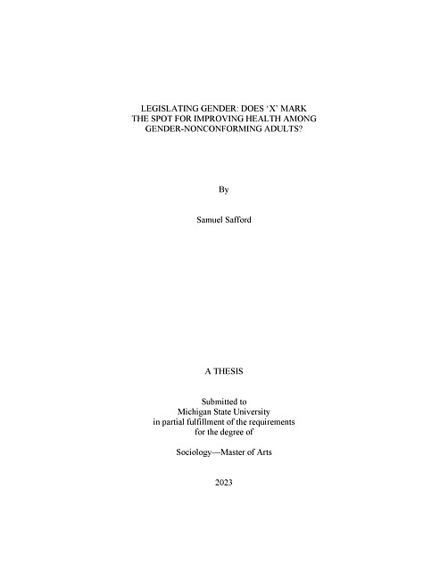 Legislating Gender : Does 'X' Mark the Spot for Improving Health Among Gender-Nonconforming Adults?