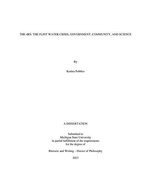 THE 4RS : THE FLINT WATER CRISIS, GOVERNMENT, COMMUNITY, AND SCIENCE