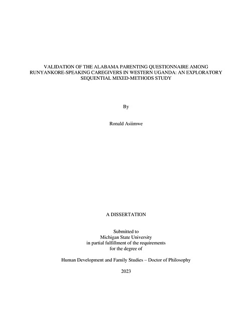 VALIDATION OF THE ALABAMA PARENTING QUESTIONNAIRE AMONG RUNYANKORE-SPEAKING CAREGIVERS IN WESTERN UGANDA : AN EXPLORATORY SEQUENTIAL MIXED-METHODS STUDY