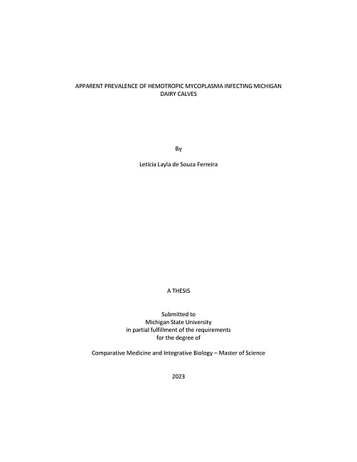APPARENT PREVALENCE OF HEMOTROPIC MYCOPLASMA INFECTING MICHIGAN DAIRY CALVES
