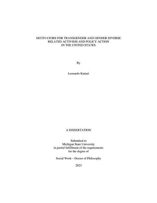 MOTIVATORS FOR TRANSGENDER AND GENDER DIVERSE  RELATED ACTIVISM AND POLICY ACTION  IN THE UNITED STATES