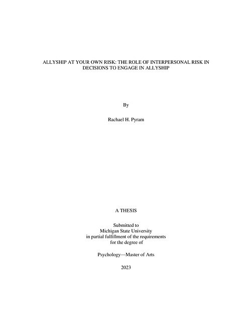 Allyship at your own risk : The role of interpersonal risk in decisions to engage in allyship