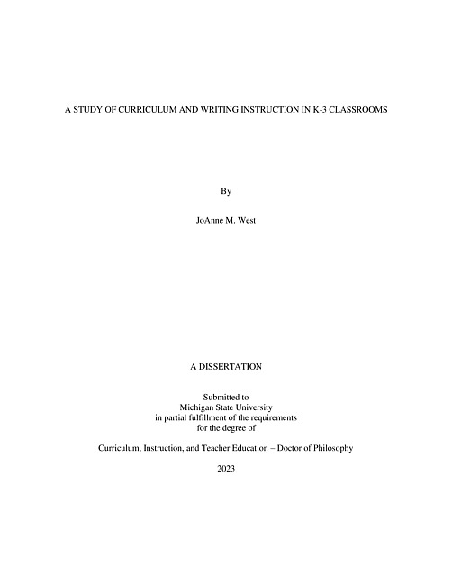 A Study of Curriculum and Writing Instruction in K-3 Classrooms