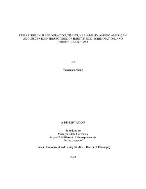DISPARITIES IN SLEEP DURATION, TIMING, VARIABILITY AMONG AMERICAN ADOLESCENTS : INTERSECTIONS OF IDENTITIES, DISCRIMINATION, AND STRUCTURAL STIGMA