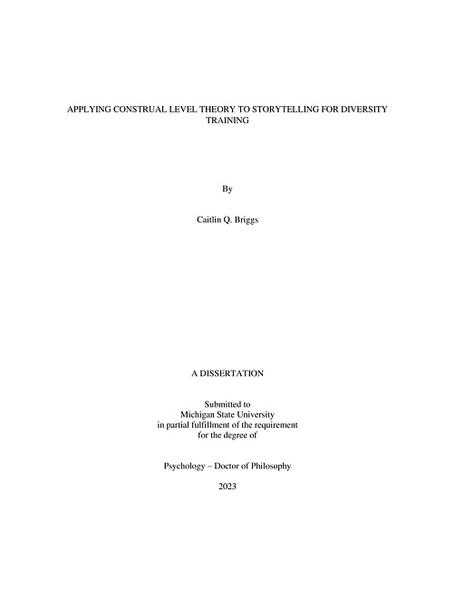 APPLYING CONSTRUAL LEVEL THEORY TO STORYTELLING FOR DIVERSITY TRAINING