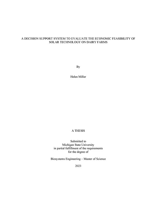 A Decision Support System to Evaluate the Economic Feasibility of Solar Technology on Dairy Farms