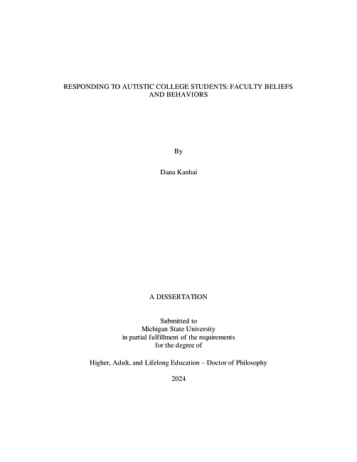 Responding to Autistic College Students : Faculty Beliefs and Behaviors