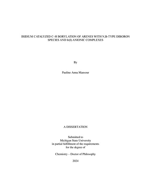 IRIDIUM CATALYZED C–H BORYLATION OF ARENES WITH N,B-TYPE DIBORON SPECIES AND Ir(I) ANIONIC COMPLEXES