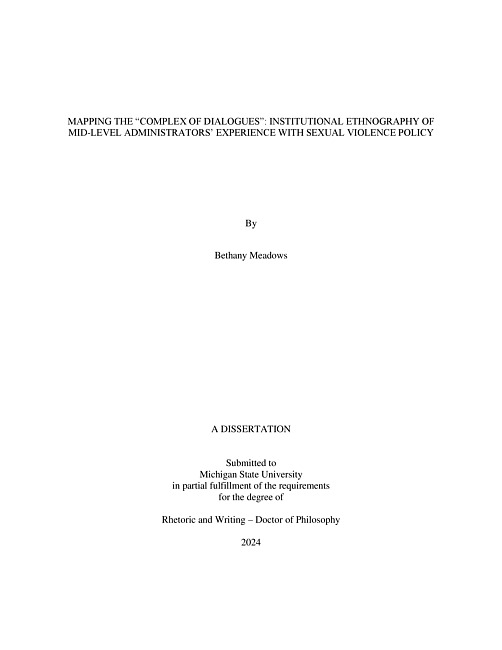 Mapping the "Complex of Dialogues" : Institutional Ethnography of Mid-Level Administrators' Experience with Sexual Violence Policy