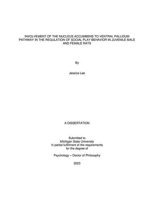 INVOLVEMENT OF THE NUCLEUS ACCUMBENS TO VENTRAL PALLIDUM PATHWAY IN THE REGULATION OF SOCIAL PLAY BEHAVIOR IN JUVENILE MALE AND FEMALE RATS
