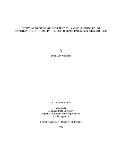 “Striving To Do Things Differently” : A Mixed-Methods Pilot Investigation of Tuning in to Kids for Black Parents of Preschoolers