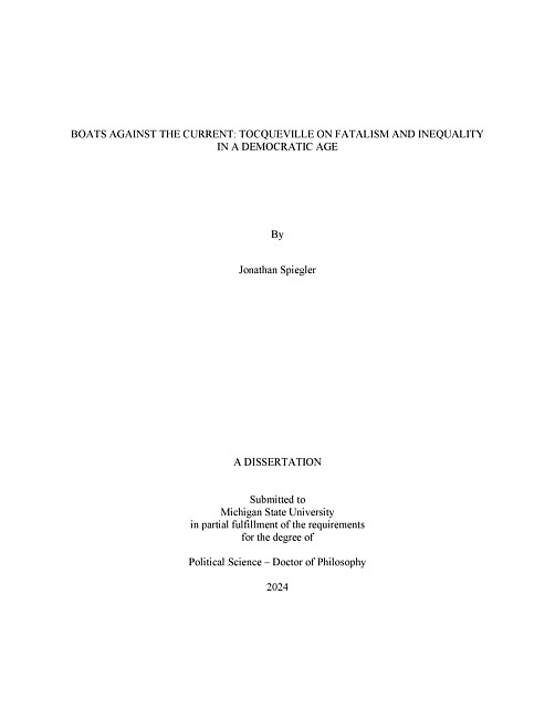 Boats Against the Current : Tocqueville on Fatalism and Inequality in a Democratic Age