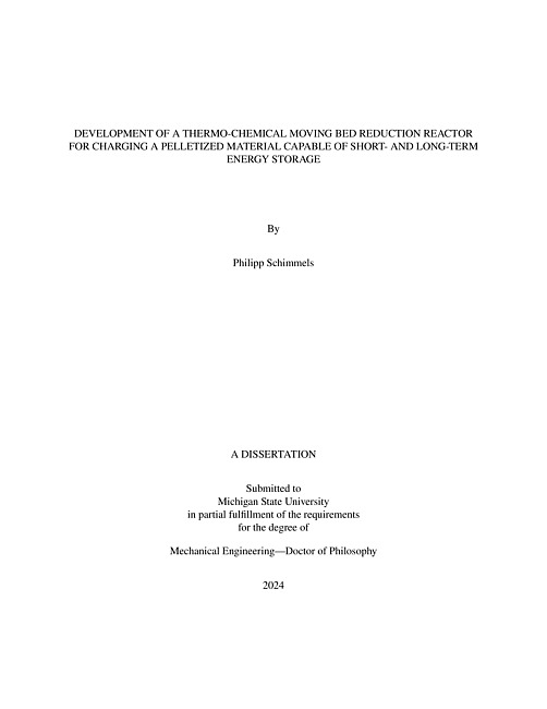 Development of a Thermo-Chemical Moving Bed Reduction Reactor for Charging a Pelletized Material Capable of Short- and Long-Term Energy Storage