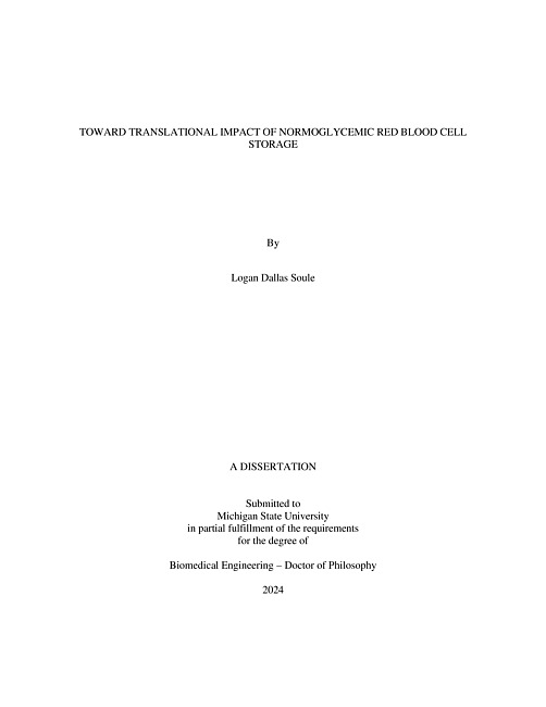 TOWARD TRANSLATIONAL IMPACT OF NORMOGLYCEMIC RED BLOOD CELL STORAGE