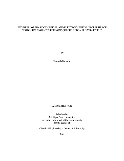 ENGINEERING PHYSICOCHEMICAL AND ELECTROCHEMICAL PROPERTIES OF PYRIDINIUM ANOLYTES FOR NONAQUEOUS REDOX FLOW BATTERIES