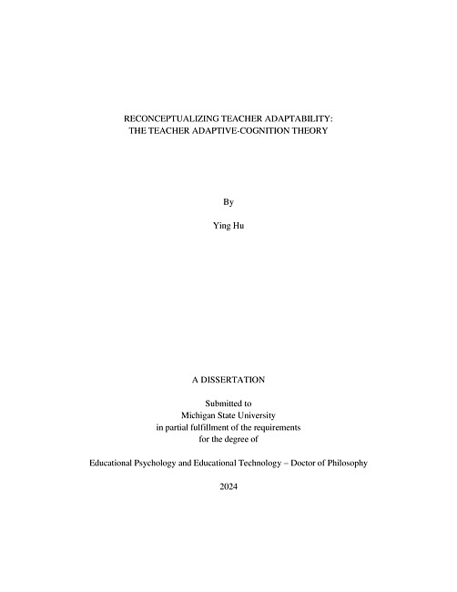 Reconceptualizing Teacher Adaptability : The Teacher Adaptive-Cognition Theory