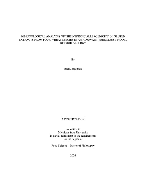 IMMUNOLOGICAL ANALYSIS OF THE INTRINSIC ALLERGENICITY OF GLUTEN EXTRACTS FROM FOUR WHEAT SPECIES IN AN ADJUVANT-FREE MOUSE MODEL OF FOOD ALLERGY