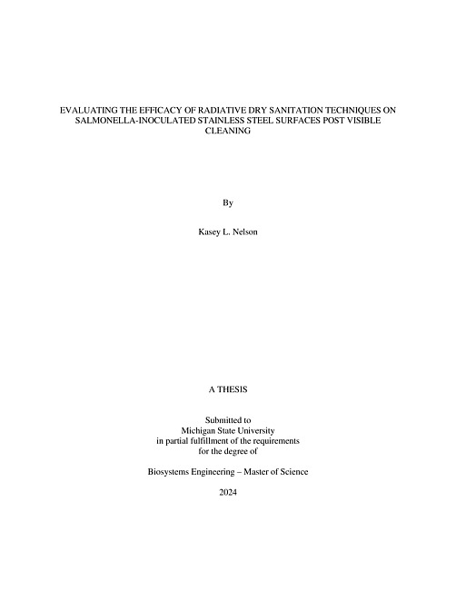 Evaluating the Efficacy of Radiative Dry Sanitation Techniques on Salmonella-Inoculated Stainless Steel Surfaces Post Visible Cleaning