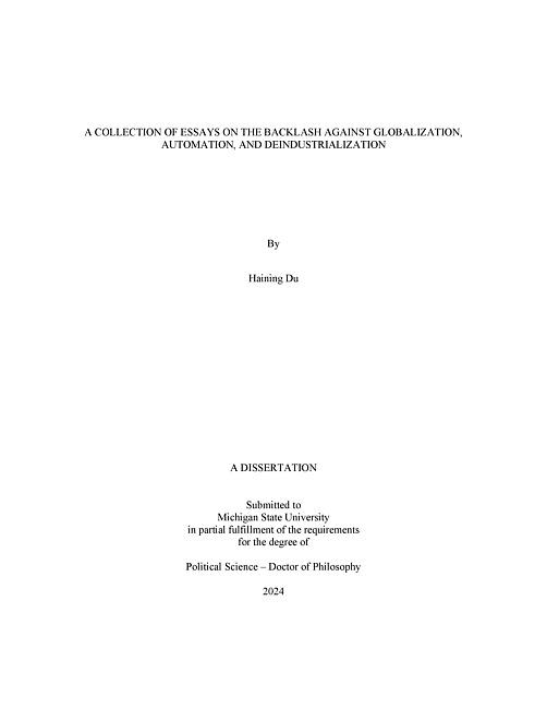 A Collection of Essays on the Backlash against Globalization, Automation, and Deindustrialization