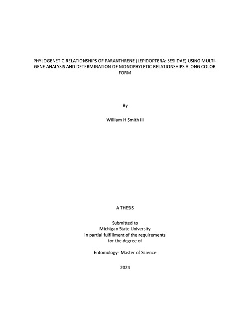 Phylogenetic relationships of Paranthrene (Lepidoptera : sesiidae) using multi-gene analysis and determination of monophyletic relationships along color form