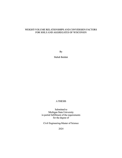 WEIGHT-VOLUME RELATIONSHIPS AND CONVERSION FACTORS FOR SOILS AND AGGREGATES OF WISCONSIN