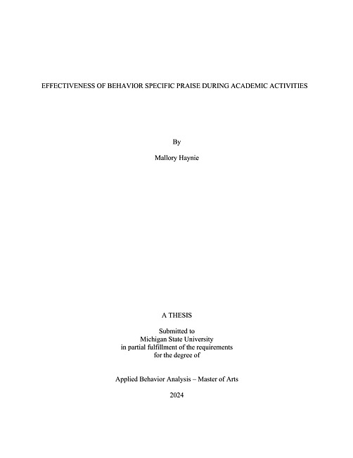 EFFECTIVENESS OF BEHAVIOR SPECIFIC PRAISE DURING ACADEMIC ACTIVITIES