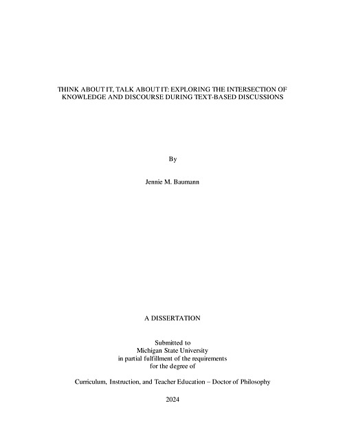 Think About It, Talk About It : Exploring the Intersection of Knowledge and Discourse During Text-Based Discussions