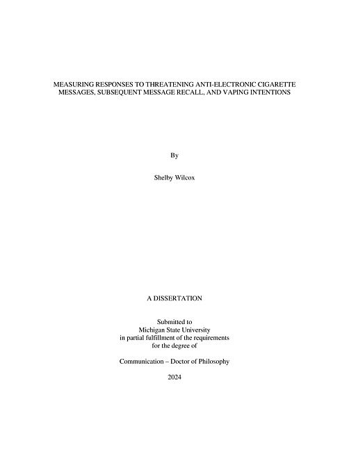 Measuring responses to threatening anti-electronic cigarette messages, subsequent message recall, and vaping intentions