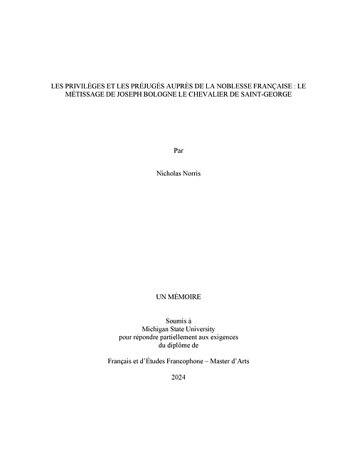 Les privilèges et les préjugés auprès de la noblesse française : le métissage de Joseph Bologne le Chevalier de Saint-George