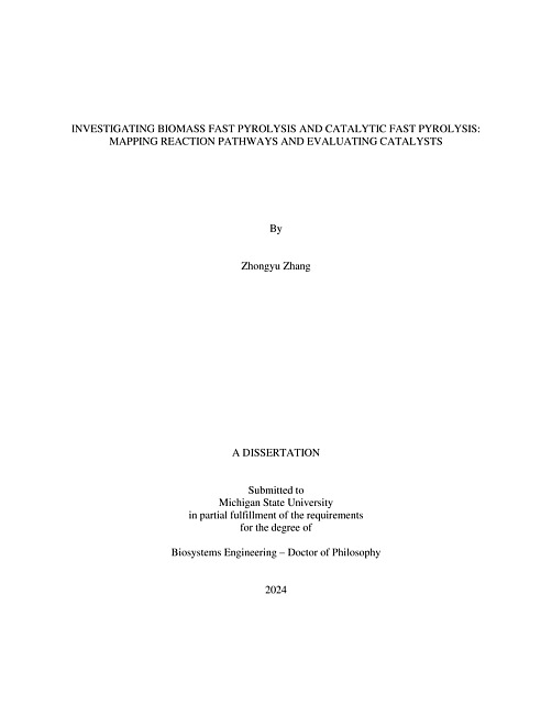 INVESTIGATING BIOMASS FAST PYROLYSIS AND CATALYTIC FAST PYROLYSIS : MAPPING REACTION PATHWAYS AND EVALUATING CATALYSTS