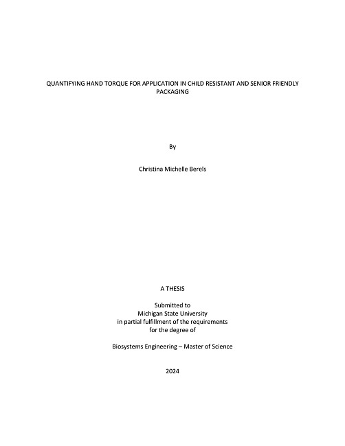 QUANTIFYING HAND TORQUE FOR APPLICATION IN CHILD RESISTANT AND SENIOR FRIENDLY PACKAGING