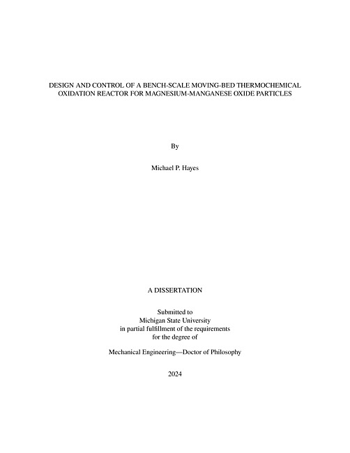 Design and Control of a Bench-Scale Moving-Bed Thermochemical Oxidation Reactor for Magnesium-Manganese Oxide Particles