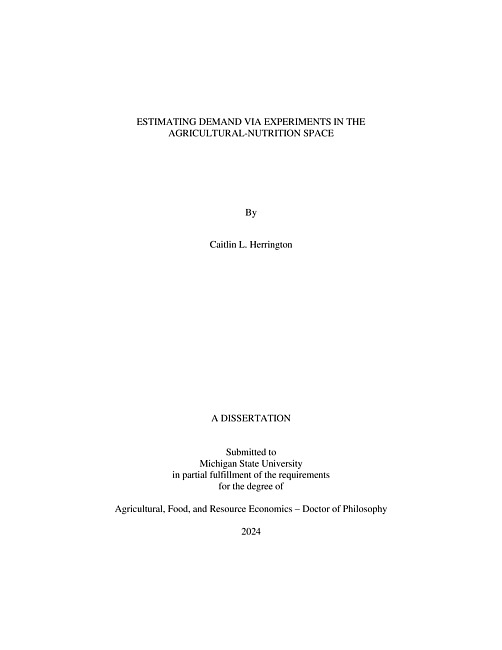 ESTIMATING DEMAND VIA EXPERIMENTS IN THE AGRICULTURAL-NUTRITION SPACE