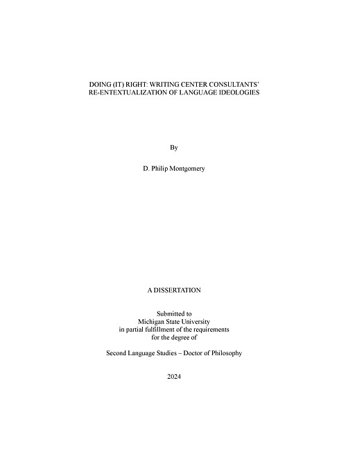 Doing (It) Right : Writing Center Consultants' Re-Entextualization of Language Ideologies