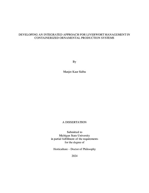 DEVELOPING AN INTEGRATED APPROACH FOR LIVERWORT MANAGEMENT IN CONTAINERIZED ORNAMENTAL PRODUCTION SYSTEMS