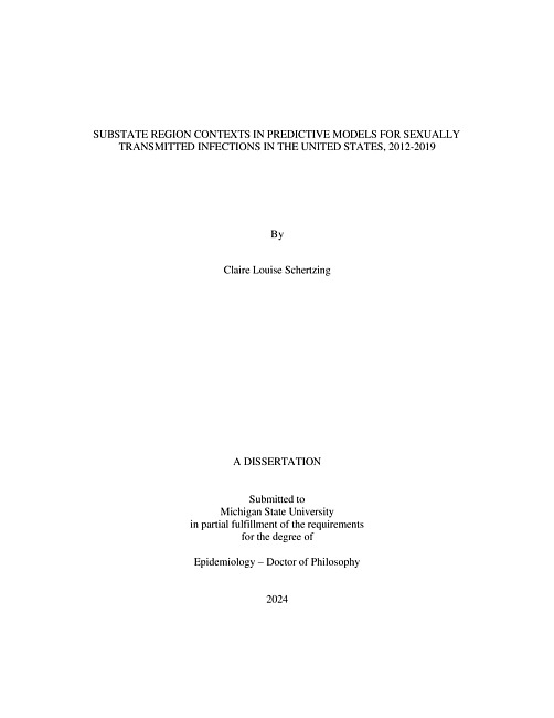 Substate Region Contexts in Predictive Models for Sexually Transmitted Infections in the United States, 2012-2019