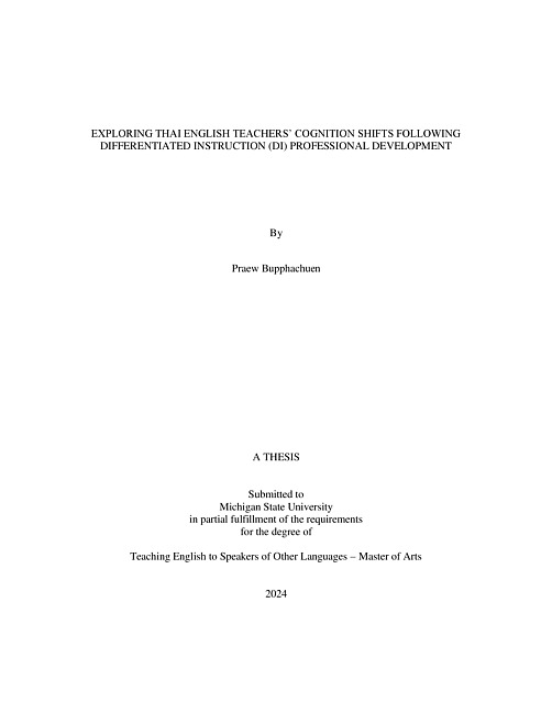 EXPLORING THAI ENGLISH TEACHERS’ COGNITION SHIFTS FOLLOWING DIFFERENTIATED INSTRUCTION (DI) PROFESSIONAL DEVELOPMENT