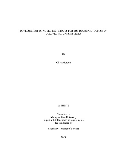 DEVELOPMENT OF NOVEL TECHNIQUES FOR TOP-DOWN PROTEOMICS OF COLORECTAL CANCER CELLS