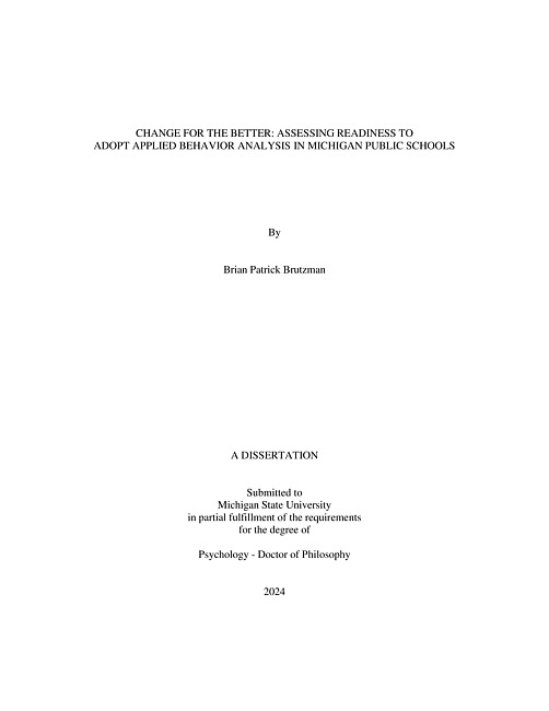 Change for the better : Assessing readiness to adopt applied behavior analysis in Michigan public schools