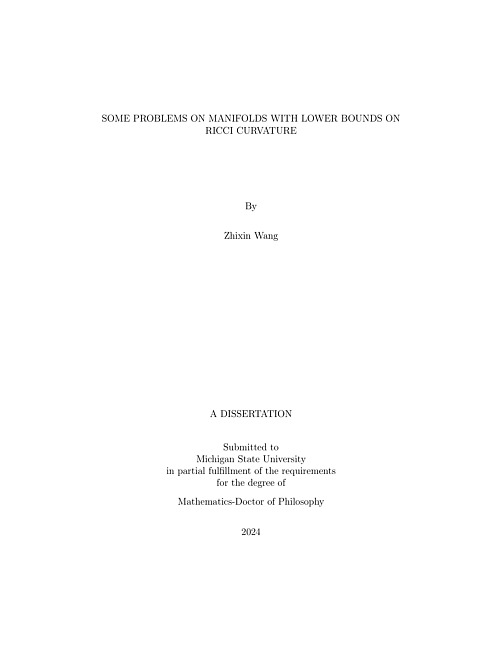 Some Problems on Manifolds with Lower Bound on Ricci Curvature