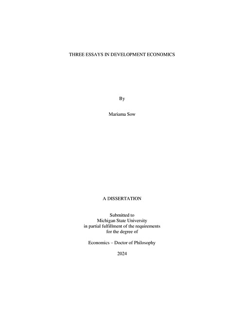 THREE ESSAYS IN DEVELOPMENT ECONOMICS