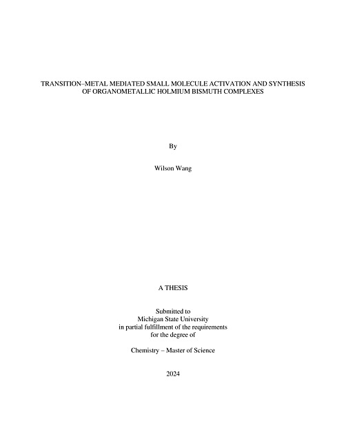 TRANSITION–METAL MEDIATED SMALL MOLECULE ACTIVATION AND SYNTHESIS OF ORGANOMETALLIC HOLMIUM BISMUTH COMPLEXES