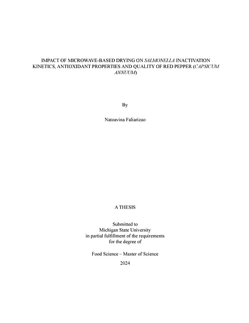 IMPACT OF MICROWAVE-BASED DRYING ON SALMONELLA INACTIVATION KINETICS, ANTIOXIDANT PROPERTIES AND QUALITY OF RED PEPPER (CAPSICUM ANNUUM)