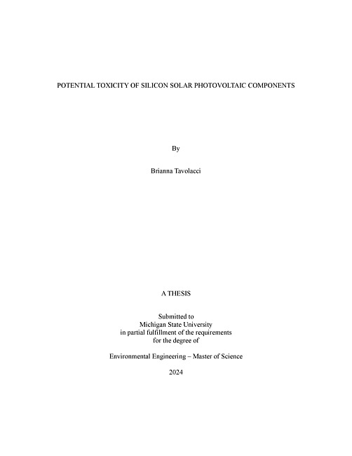 Potential Toxicity of Silicon Solar Photovoltaic Components