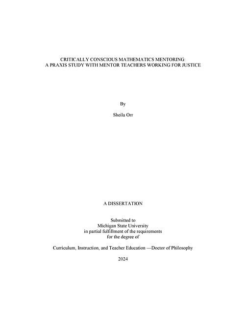 Critically Conscious Mathematics Mentoring : A Praxis Study with Mentor Teachers Working for Justice