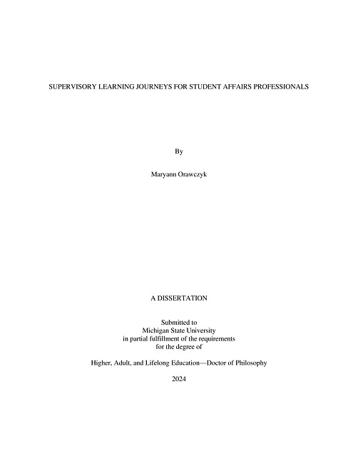 SUPERVISORY LEARNING JOURNEYS FOR STUDENT AFFAIRS PROFESSIONALS