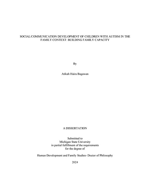 SOCIAL/COMMUNICATION DEVELOPMENT OF CHILDREN WITH AUTISM IN THE FAMILY CONTEXT : BUILDING FAMILY CAPACITY